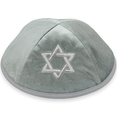 Velvet Kippah with Embroidery Size 4- Light Green
