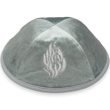 Velvet Kippah with Embroidery Size 4- Light Green