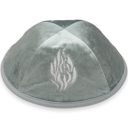 Velvet Kippah with Embroidery Size 4- Light Green