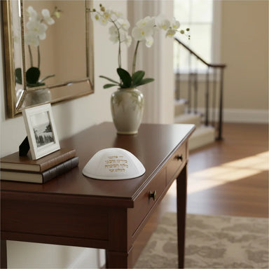 Ultra Suede Kippah 19 cm, with Pin Spot - White