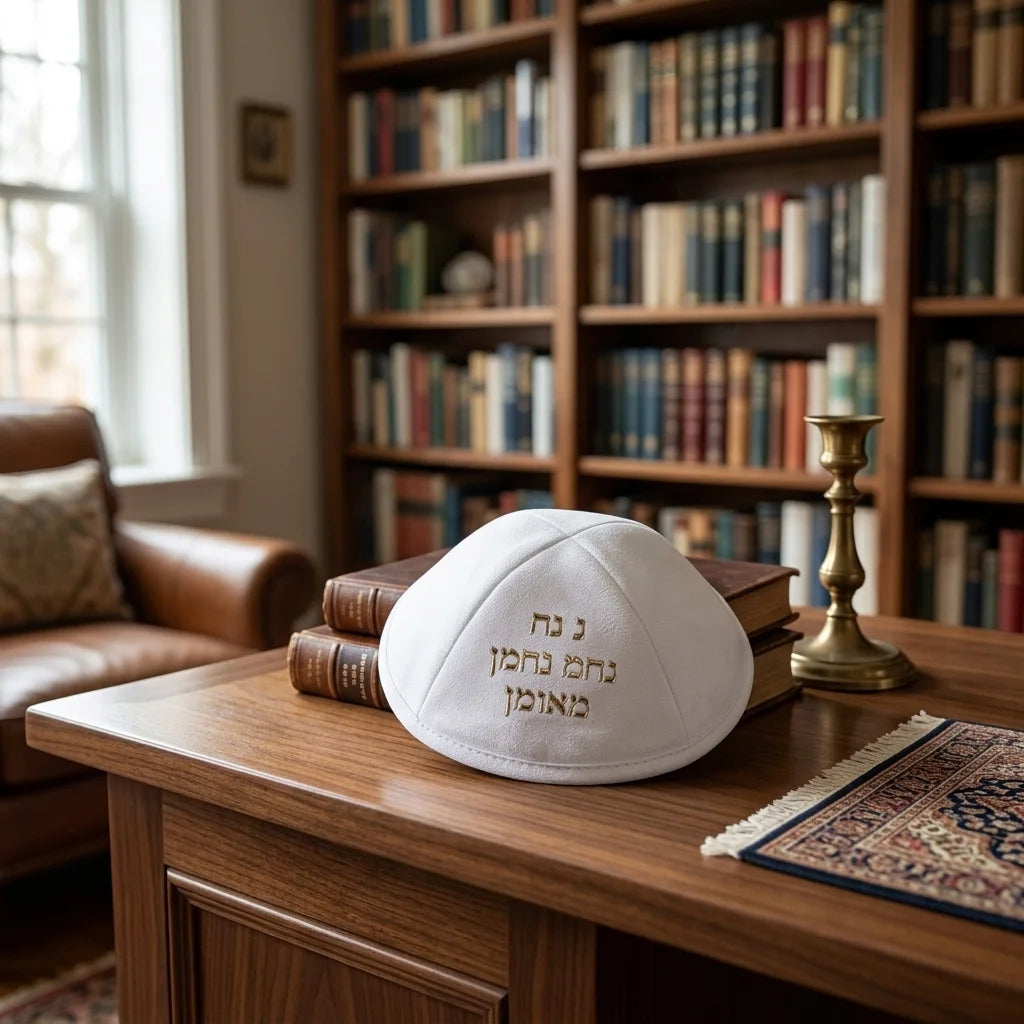 White Ultra Suede Kippah 19 cm with Pin Spot