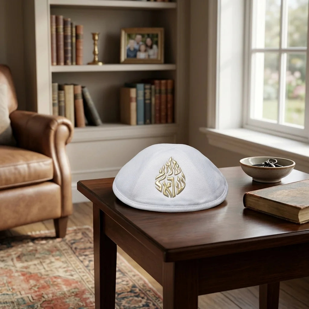 White Ultra Suede Kippah 19 cm with Pin Spot