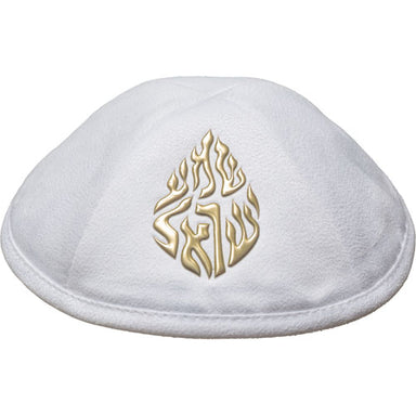 White Ultra Suede Kippah 19 cm with Pin Spot