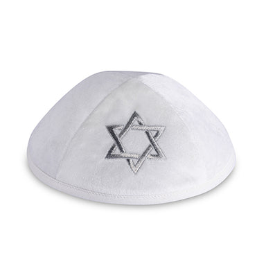Velvet Kippah "Art-man" with Embroidery Size 4- White