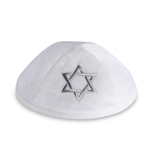 Velvet Kippah "Art-man" with Embroidery Size 4- White