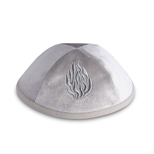 Velvet Kippah "Art-man" with Embroidery Size 3- Light Gray