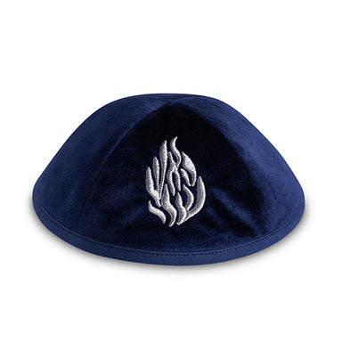 Velvet Kippah "Art-man" with Embroidery Size 3- Navy - Dark Blue