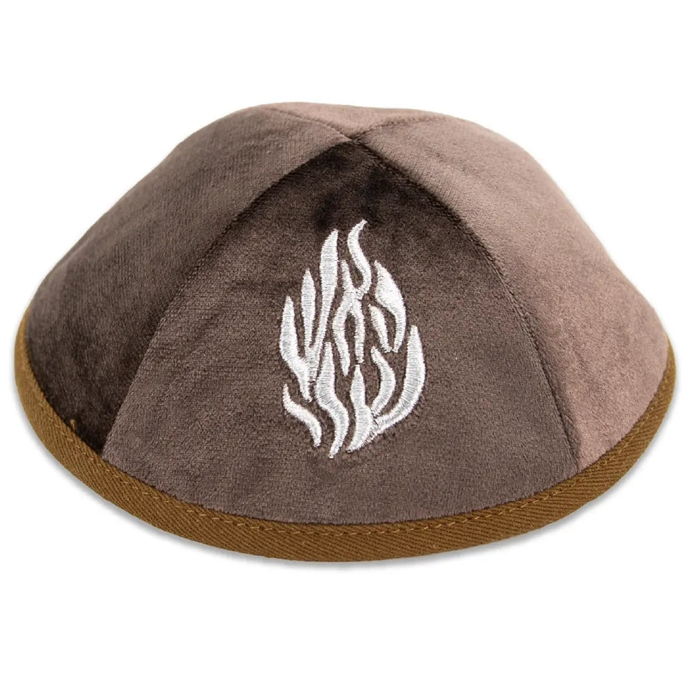 Velvet Kippah "Art-man" with Embroidery Size 3- Dark Brown