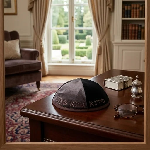 Velvet Kippah "Art-man" with Embroidery Size 3- Dark Brown