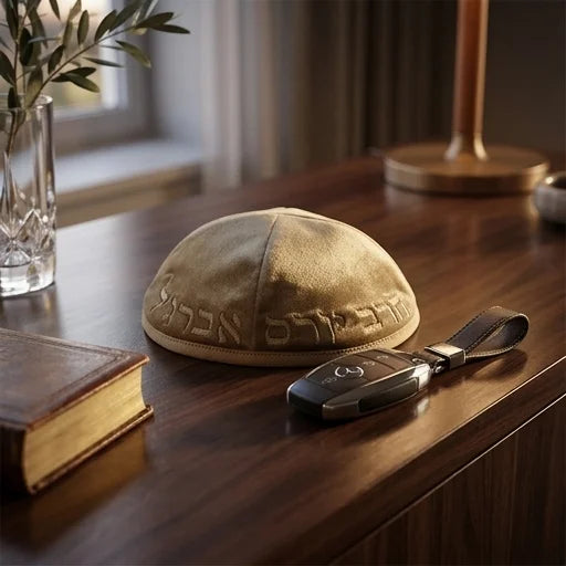 Velvet Kippah "Art-man" with Embroidery Size 3- Gold