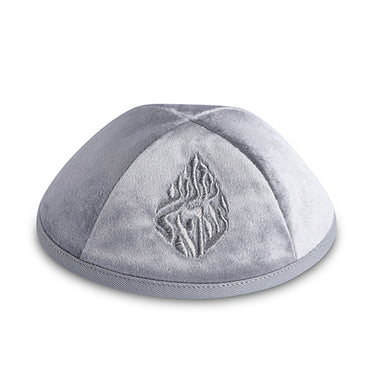Velvet Kippah "Art-man" with Embroidery Size 3- Gray