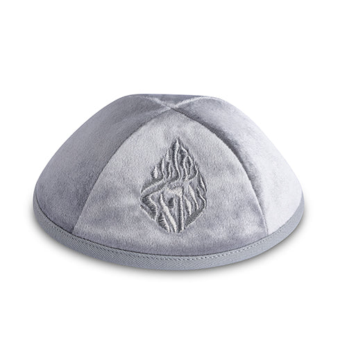 Velvet Kippah "Art-man" with Embroidery Size 3- Gray