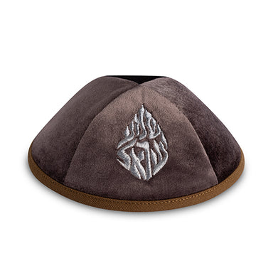 Velvet Kippah "Art-man" with Embroidery Size 3- Dark Brown