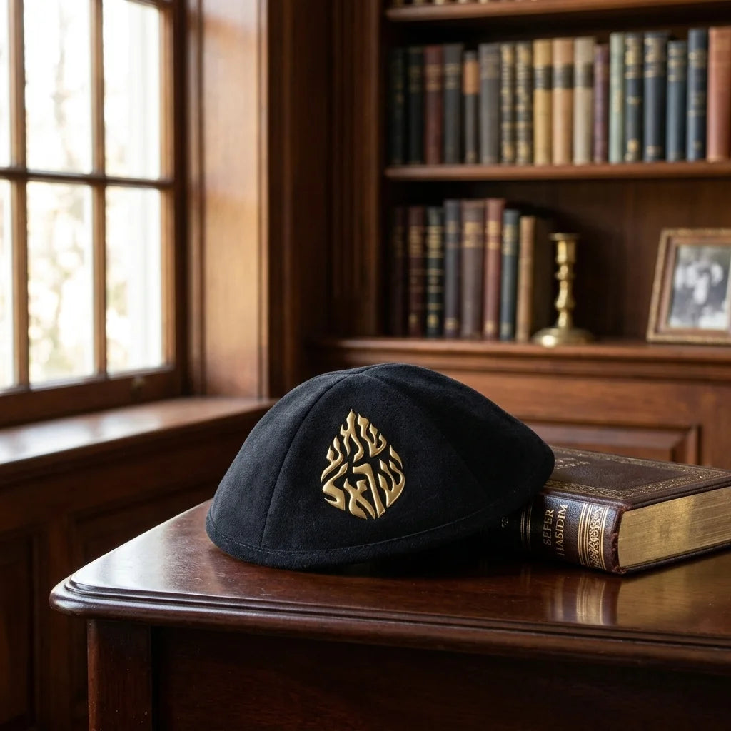 Black Ultra Suede Kippah 19 cm with Pin Spot