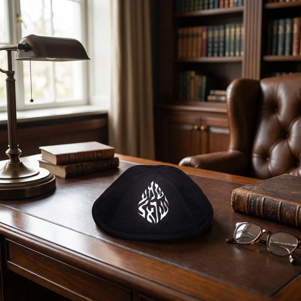 Black Ultra Suede Kippah 19 cm with Pin Spot