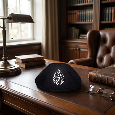 Black Ultra Suede Kippah 19 cm with Pin Spot
