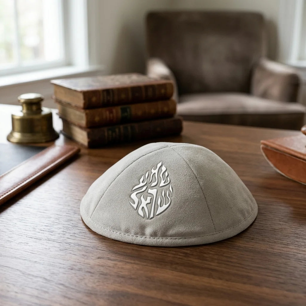 Gray Ultra Suede Kippah 19 cm with Pin Spot