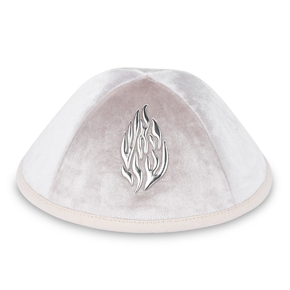 Velvet Kippah "Art-man" with Embossed Letters Size 4- Pearl - Gold
