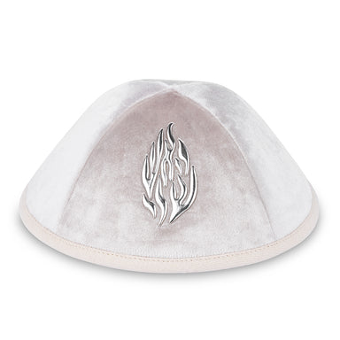 Velvet Kippah "Art-man" with Embossed Letters Size 4- Pearl - Gold
