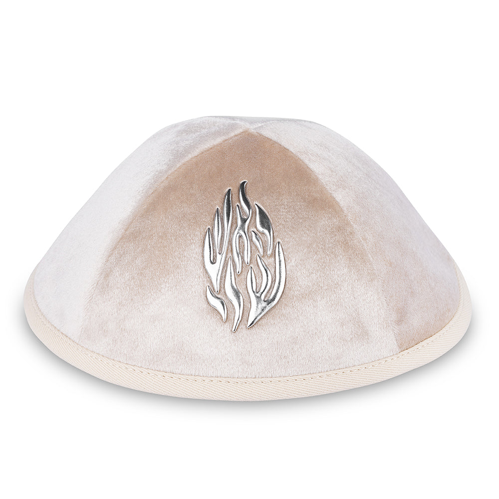 Velvet Kippah "Art-man" with Embossed Letters Size 4- Off White - Gold
