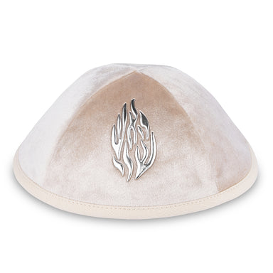 Velvet Kippah "Art-man" with Embossed Letters Size 4- Off White - Gold