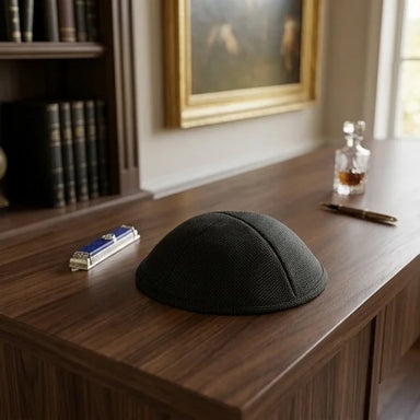 Linen Kippah 17cm- with Pin Spot- Black