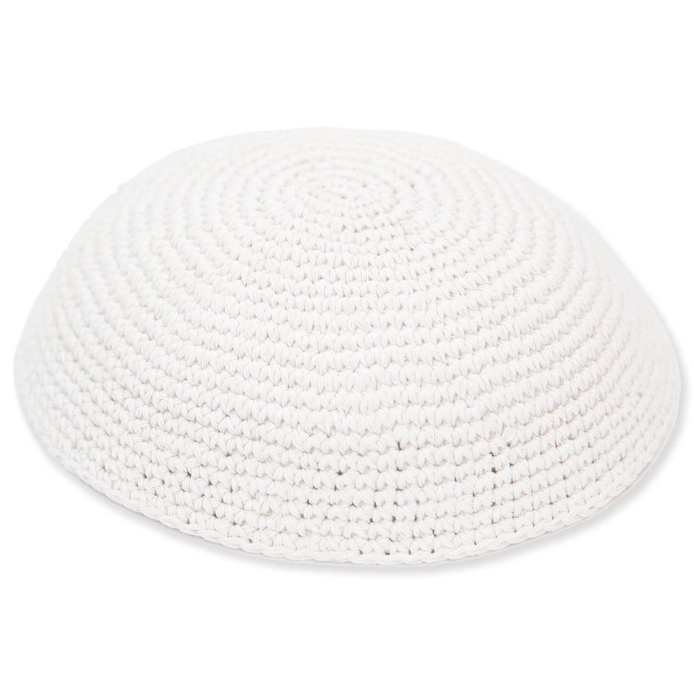 Knitted Kippah 17 cm- Plain White - 12 pcs