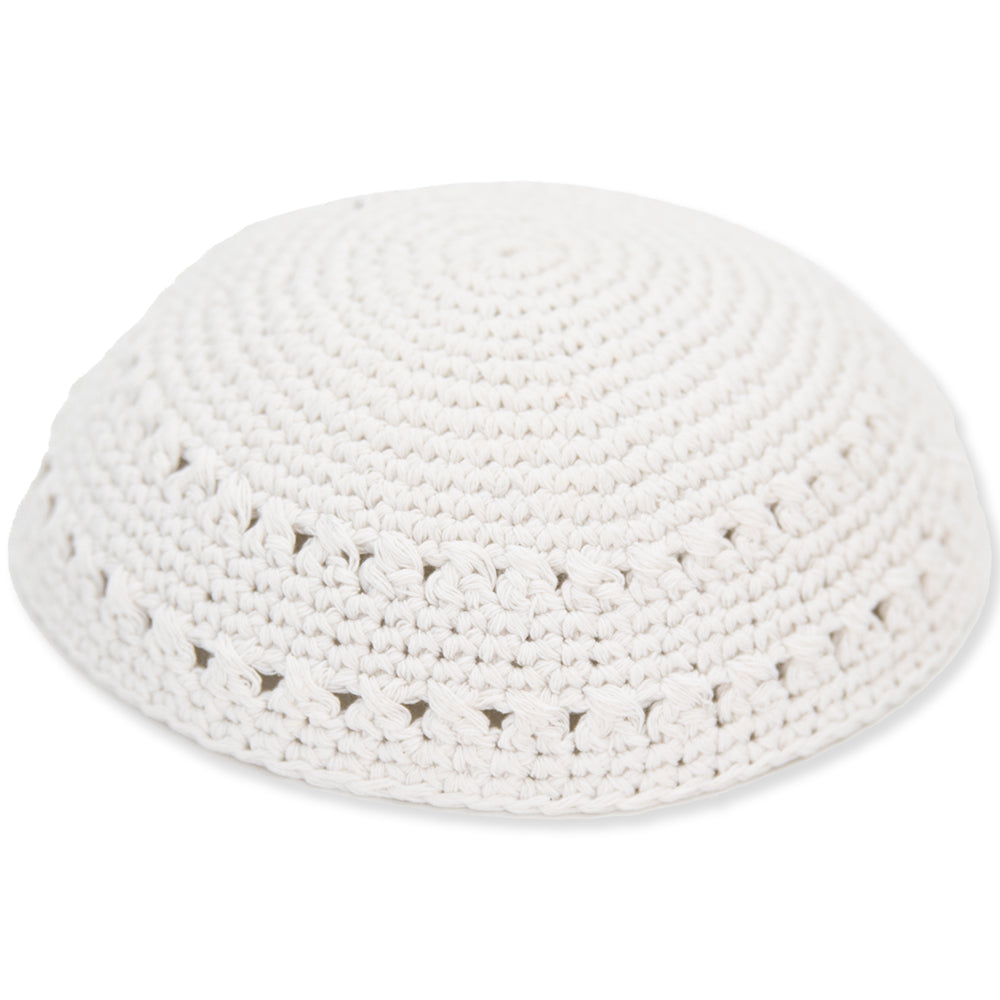Knitted Kippah 19 cm- White with Holes - 12 pcs