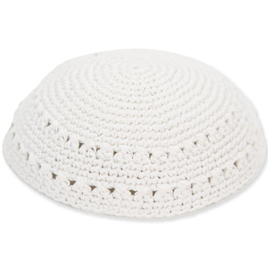 Knitted Kippah 19 cm- White with Holes - 12 pcs