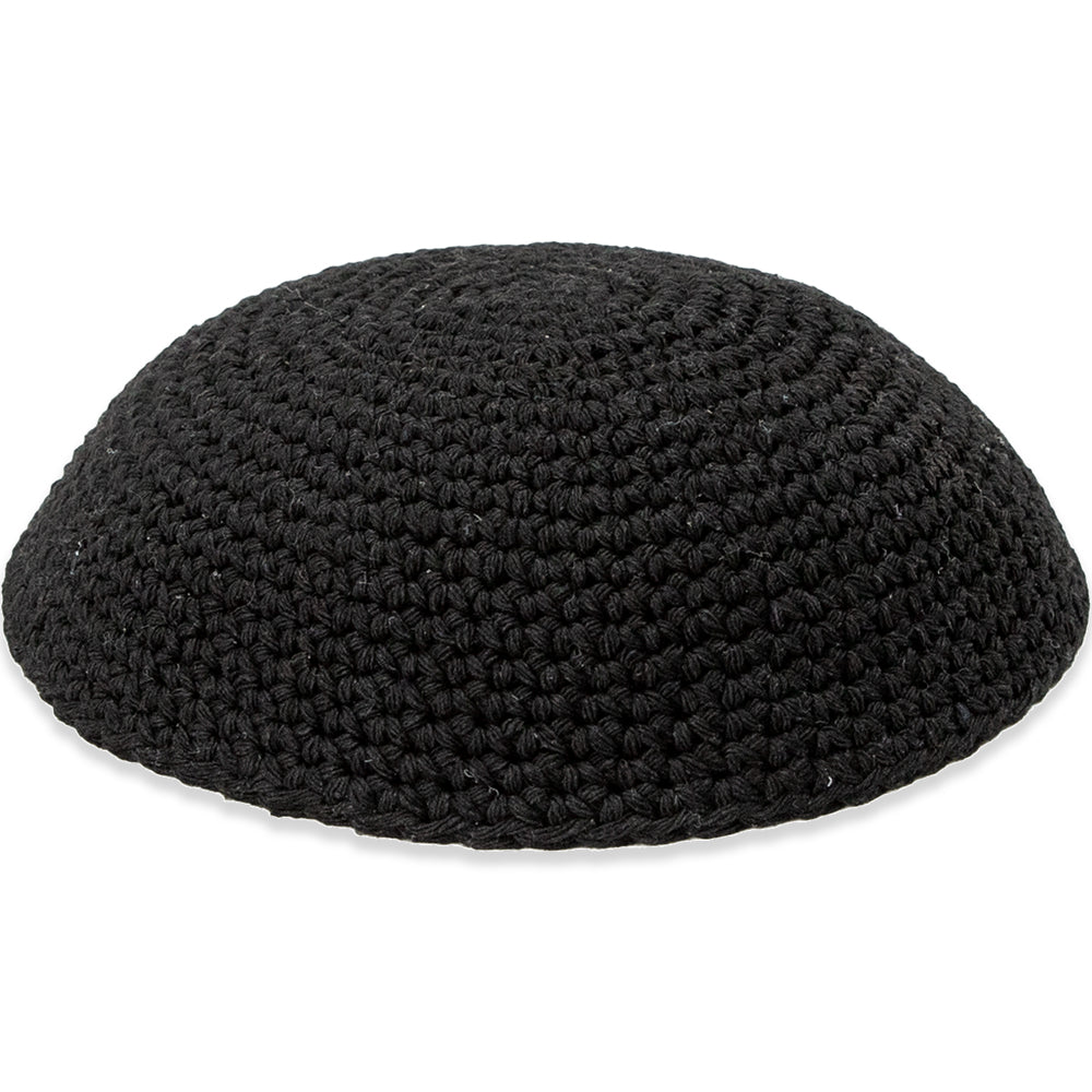 Knitted Kippah 17 cm- Black with Holes - 12 pcs