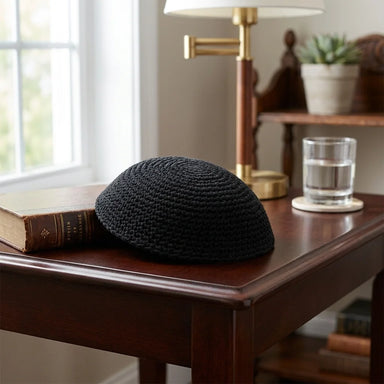 Knitted Kippah 19 cm- Black with Holes - 12 pcs