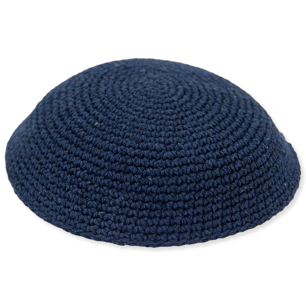 Knitted Kippah 17 cm- Plain Dark Blue - 12 pcs
