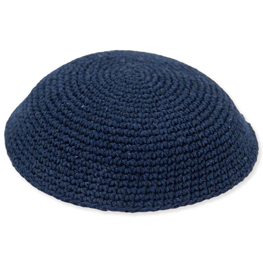 Knitted Kippah 17 cm- Plain Dark Blue - 12 pcs