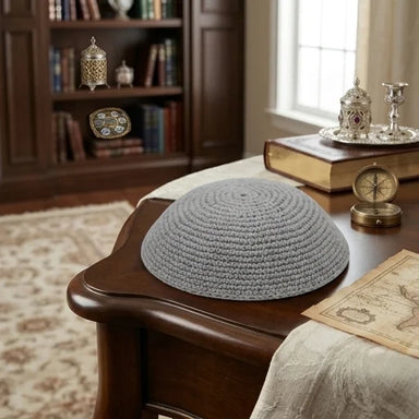 Knitted Kippah 19 cm- Plain Gray - 12 pcs