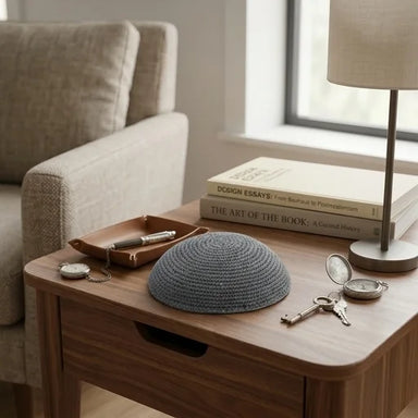 Knitted Kippah 19 cm- Plain Dark Gray - 12 pcs