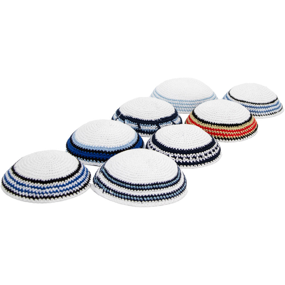 Assorted Knitted Kippah - 16 cm - 24 pcs - White