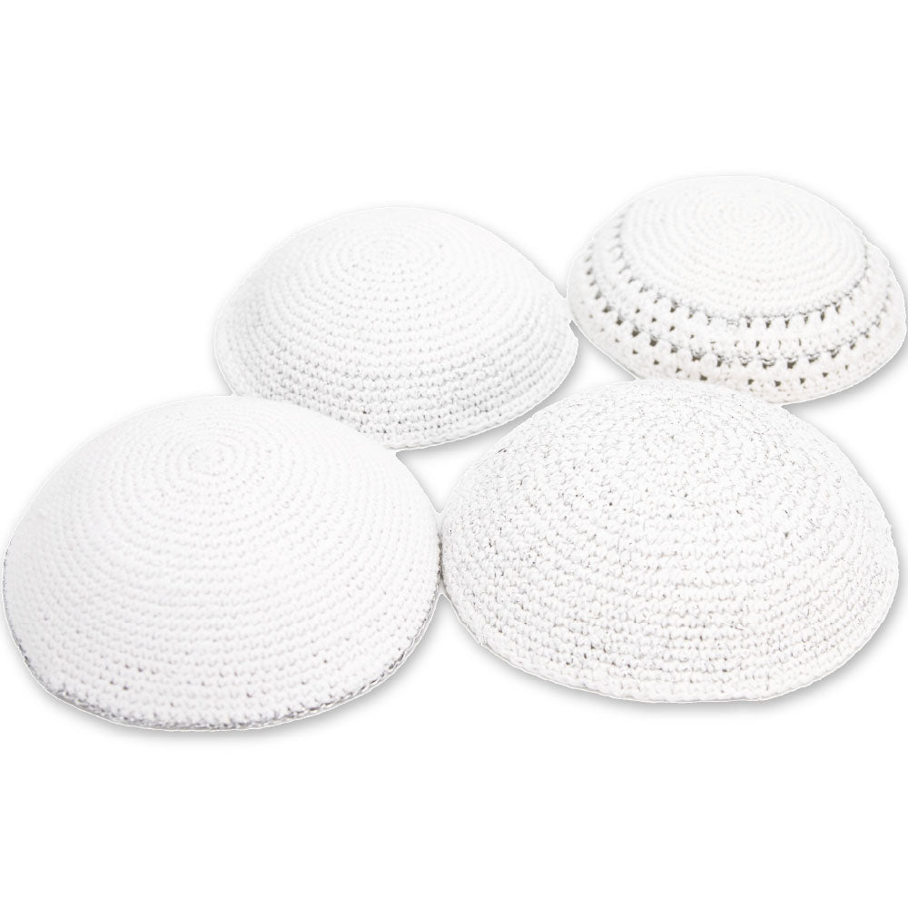 Assorted Knitted Kippah - 16 cm - 24 pcs - Silver, White