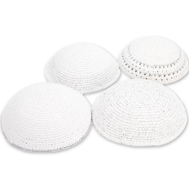 Assorted Knitted Kippah - 16 cm - 24 pcs - Silver, White