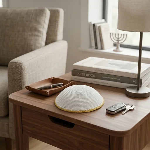 Assorted Knitted Kippah - 16 cm - 24 pcs - Gold, White