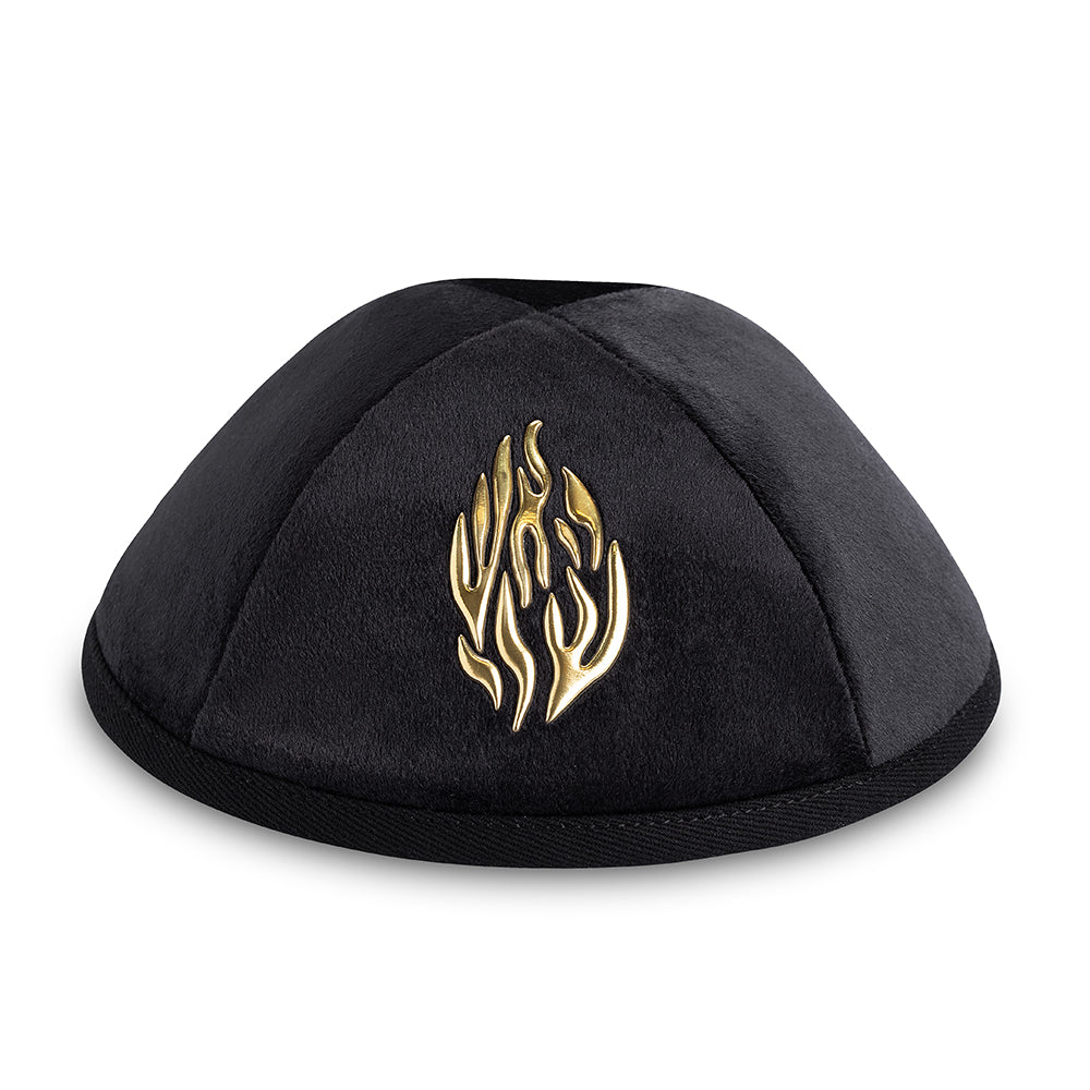 Velvet Kippah with Embossed Letters Size 4- Black