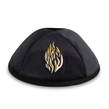 Velvet Kippah with Embossed Letters Size 4- Black