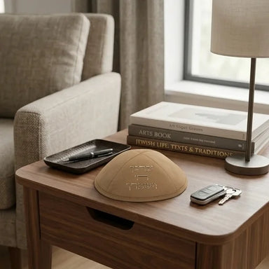 Brown Ultra Suede Kippah 19 cm with Spot for Pin