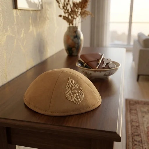 Brown Ultra Suede Kippah 19 cm with Spot for Pin