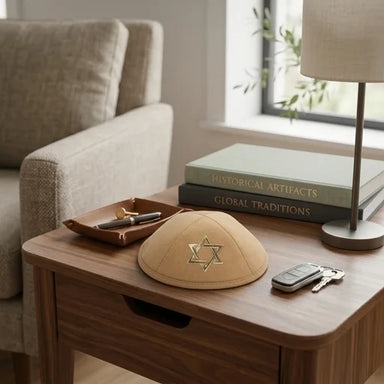Brown Ultra Suede Kippah 19 cm with Spot for Pin