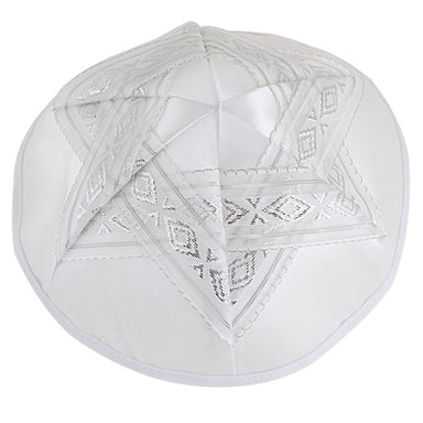 Satin Kippah 19cm- With Silvered Star Of David And Trim