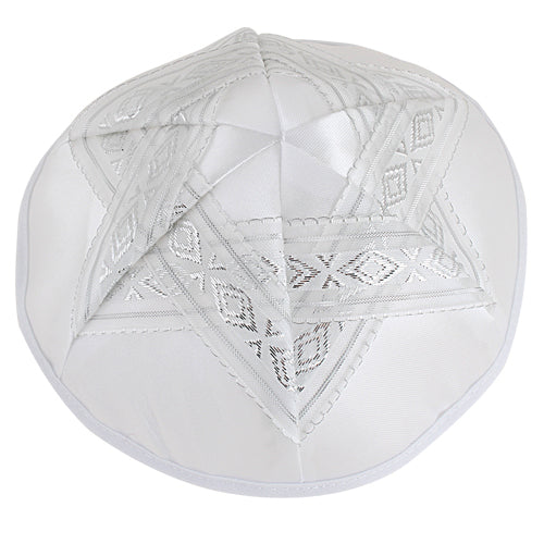 Satin Kippah 19cm- With Silvered Star Of David And Trim