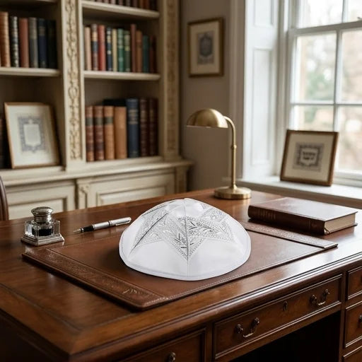 Satin Kippah 19cm- With Silvered Star Of David