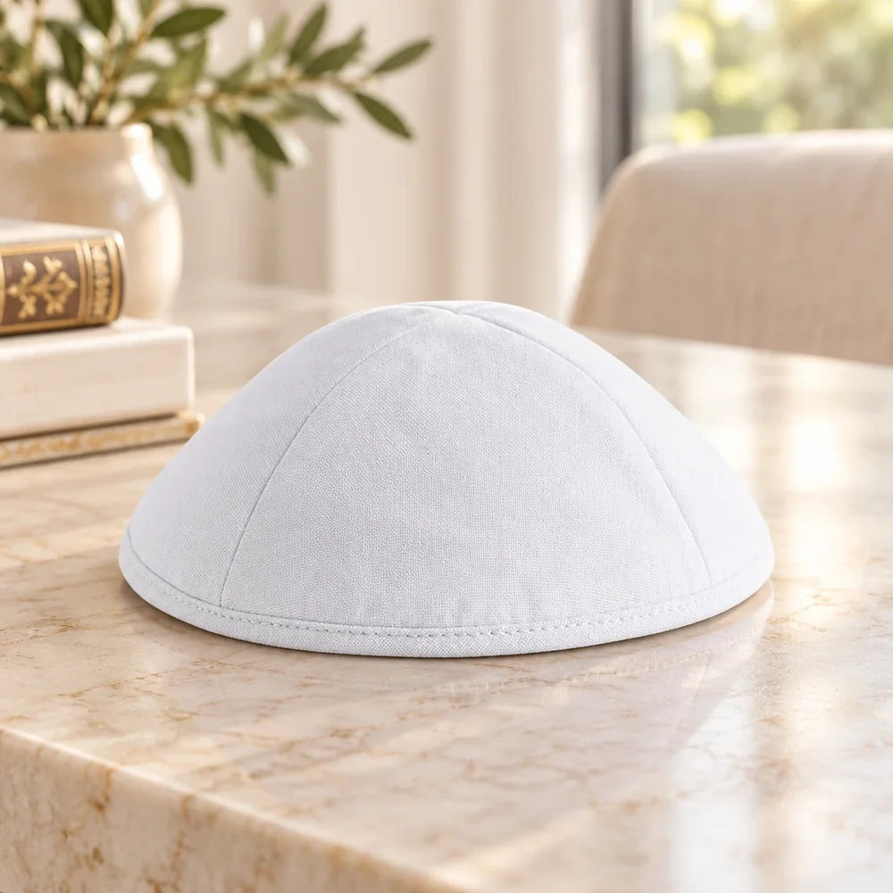 Linen Artman Kippah 20 cm- White