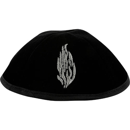 Velvet Plush Black Kippah 4 Parts, 19 cm Size 3 with Rim and Embroidery