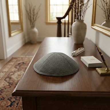 Elegant Gray Fabric Kippah, 19 cm - Dark Gray